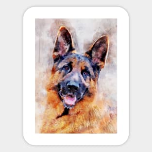 German Shepherd Dog Watercolor Portrait 01 Sticker